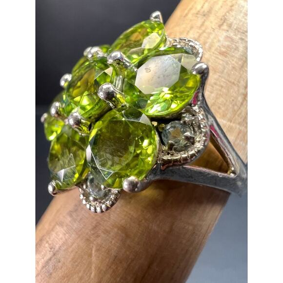 Vintage peridot and aquamarine sterling silver cluster ring size 7 - Picture 14 of 16